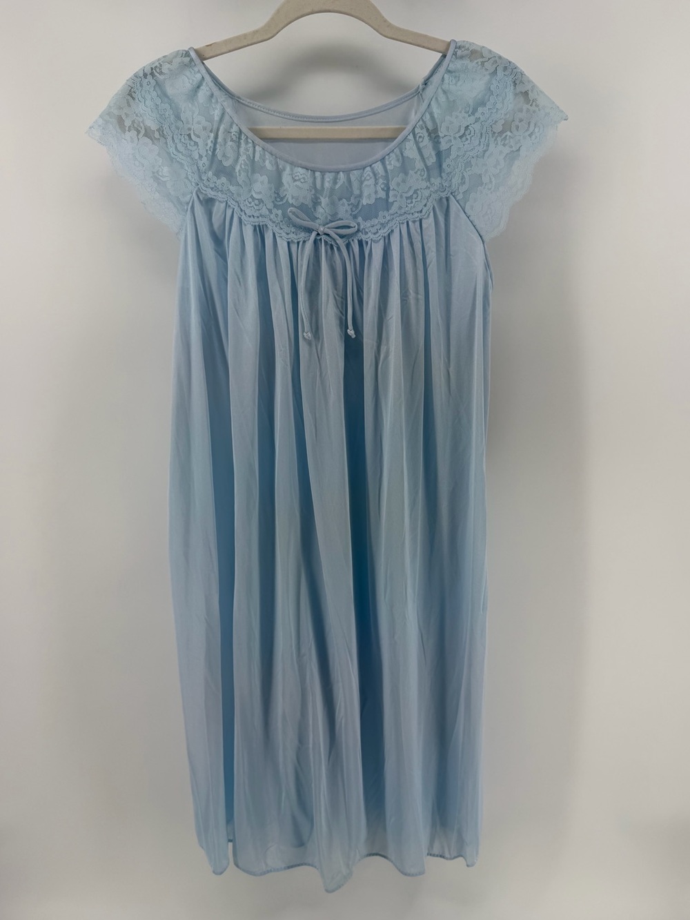 NWT Vintage Gilead Made in USA Baby Blue Lace Trim Nightgown, Women's Medium